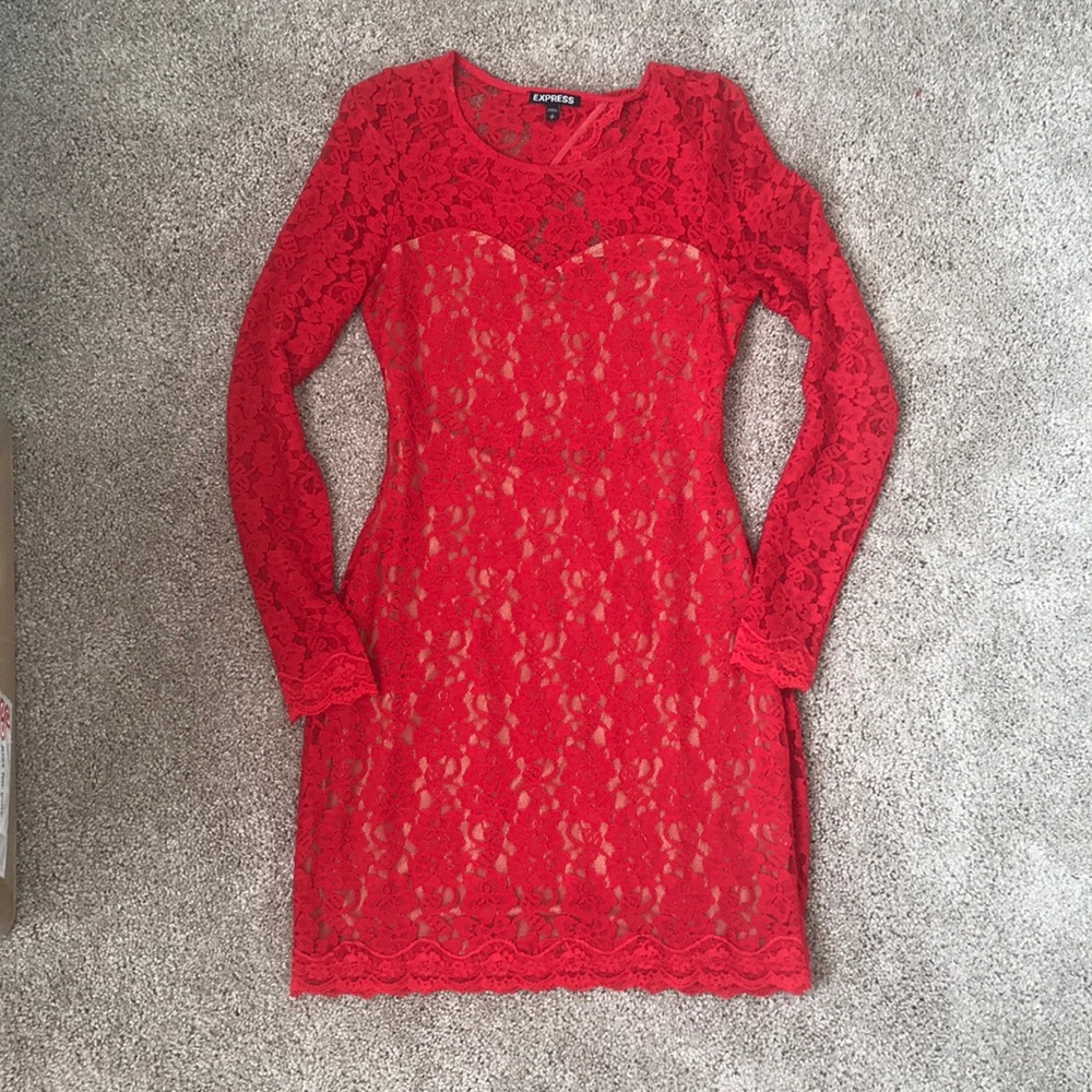 Express Red long sleeve lace dress